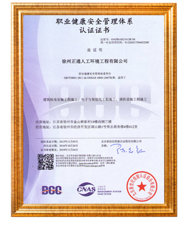 職業(yè)健康安全管理體系認證證書